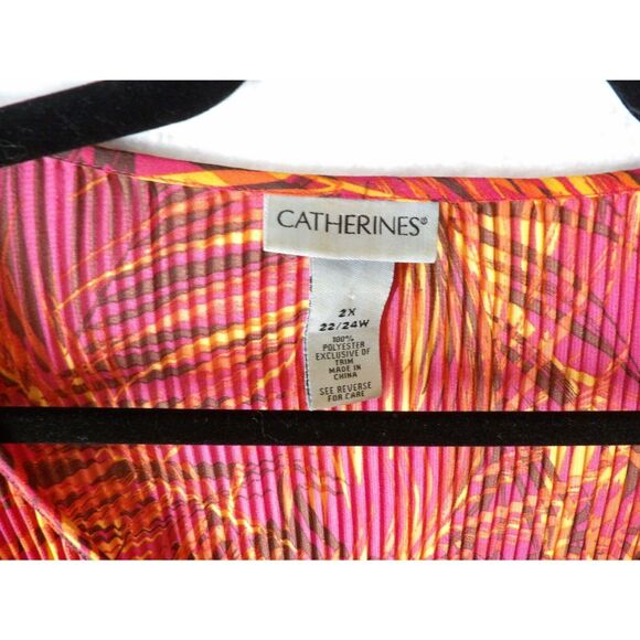 Catherines Blouse Women 2X-22/24W Floral Crinkle Beaded Asymmetrical Tropical - Picture 10 of 11